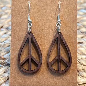 Walnut Peace Sign Earrings